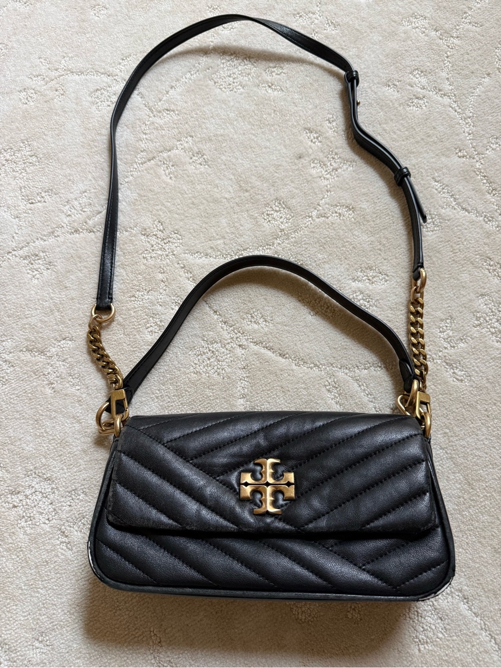Tory Burch Kira Chevron Small Convertible Shoulder Bag Black